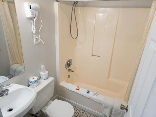 a bathroom with a sink and a toilet and a shower at Ships Inn in Hampton