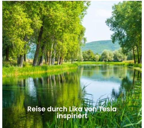 a river with trees reflecting in the water at Vila Natasa Apartment 5 near Plitvice in Vrhovine