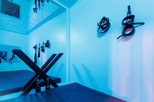 una stanza con degli sci da neve su una parete di Nuit Sauvage - Love Room pour Fantasmes Réalisés a Thiers-sur-Thève