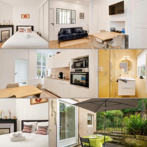 un collage de photos d'une cuisine et d'un salon dans l'établissement La Teranga de Kadi & Cathy, avec jardin privatif, à Nancy