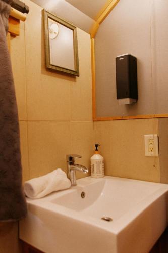 Ванная комната в Rustic Beaverfoot Lodge Room N8