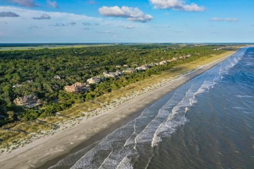 an aerial view of a beach with houses at 735 Virginia Rail Road by Akers Ellis Rentals in Kiawah Island