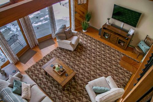 an overhead view of a living room with a television at Lodge on Lamoka 