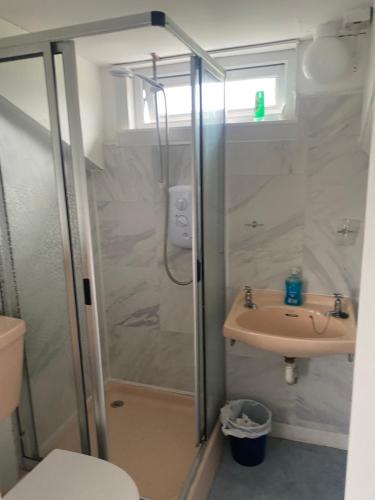a bathroom with a shower and a sink at House Six Bed 4km from Limerick City Centre in Limerick