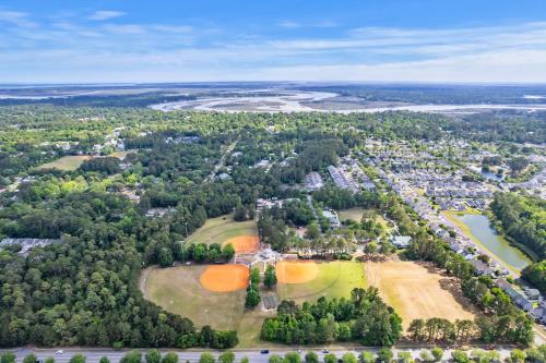 an aerial view of a park with orange golf balls at C & N Lodging in Bluffton
