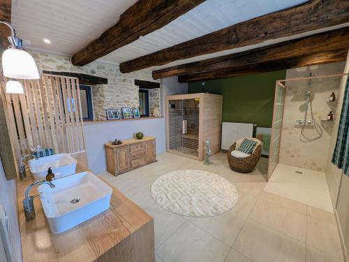 un ampio bagno con lavandino e doccia di Évasion Bien-Être à Ray-sur-Saône - FR-1-583-389 a Ray-sur-Saône