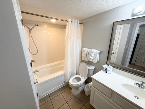 默特尔比奇Paradise Resort的配有马桶、淋浴和水槽的浴室