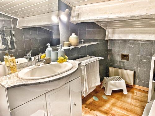 une salle de bain avec un lavabo et un miroir dans l'établissement Villa au calme à Sanary, climatisée, avec piscine, à Sanary-sur-Mer
