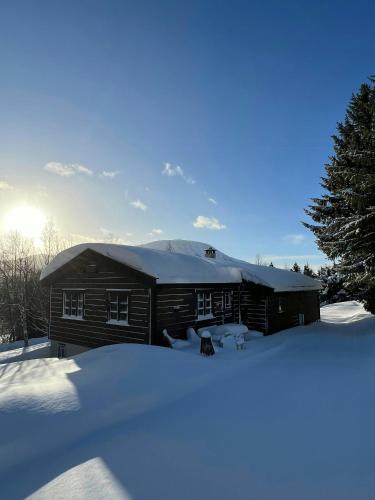 a house with snow on the ground in front of it at Timber Cabin By The Ski Slopes In Oppdal in Oppdal