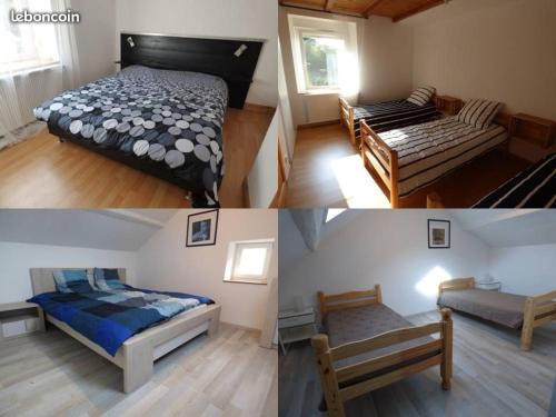 due foto di una camera da letto con un letto e un divano di Gite des Campenottes a Longevelle-sur-Doubs