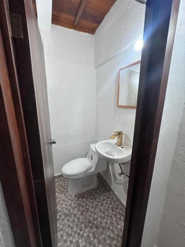 a bathroom with a toilet and a sink at Departamento mini Huatulco in Santa Cruz Huatulco