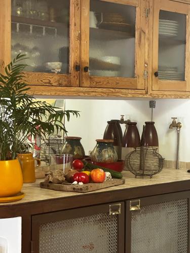 - un comptoir de cuisine avec des fruits et des légumes sur une table dans l'établissement Le Cocoon Coloré, à Cucuron