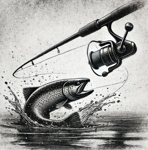 a drawing of a fish and a fishing rod at Na samotě u lesa in Vsetín