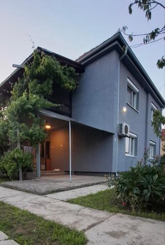a blue house with a tree in front of it at Apartman Marija in Kladovo