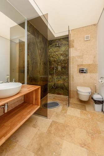 a bathroom with a sink and a shower and a toilet at Astria Palermo - Complex Novum in Olimp