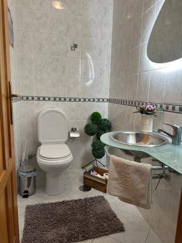 ein Badezimmer mit Toilette und Waschbecken in der Unterkunft ESPAÇO ALVIM in Esmoriz