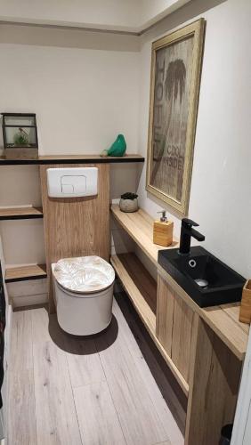 une salle de bain avec toilettes et lavabo dans l'établissement Maison 5 personnes Piscine 10min Stade Vélodrome, à Marseille