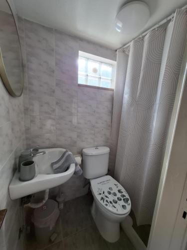 a small bathroom with a toilet and a sink at Nisaki City Vibes in Chios