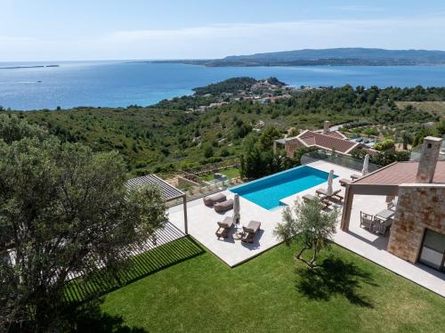 an aerial view of a villa with a swimming pool at Echos Villa in Argostoli