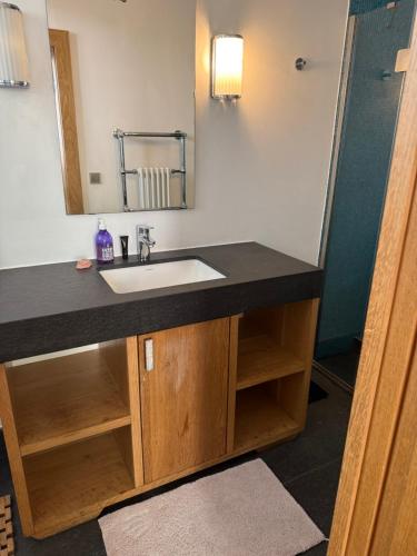 une salle de bain avec un lavabo et un miroir dans l'établissement Magnifique villa pieds dans l eau Saint Jean Cap Ferrat, à Saint-Jean-Cap-Ferrat