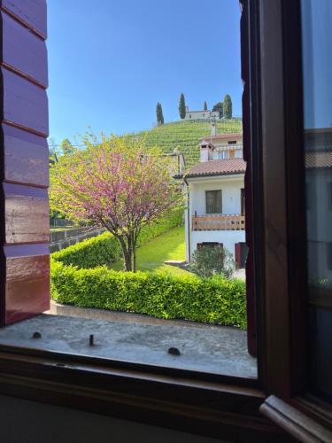 a window with a view of a tree and a building at Casa Agostini Bed and Breakfast in Farra di Soligo