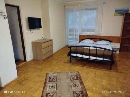 a bedroom with a bed and a television in a room at Pokoje Karpacz in Karpacz
