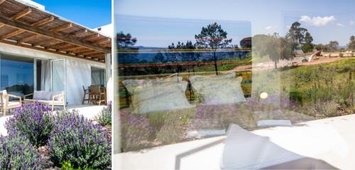 a house with a view of a garden with lavender at Vale das Estrelas in São Teotónio