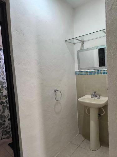 a bathroom with a sink and a mirror at Dalia in Cedro