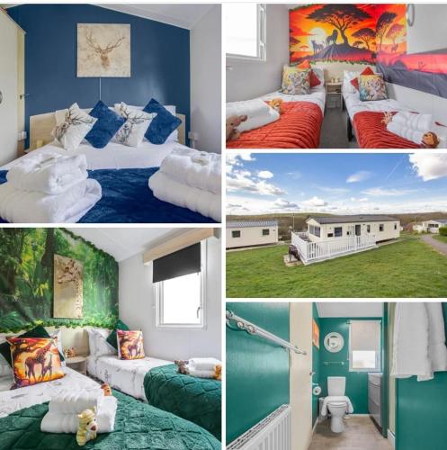 a collage of four pictures of beds in a room at Holiday Home in Hastings in Hastings
