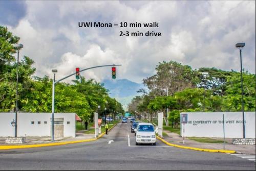 a car is stopped at a traffic light on a street at Mona Studio suite in Kingston