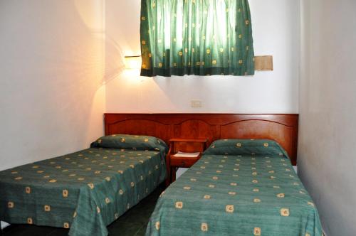 プエルトリコにあるIG MOMOSOL Apartmentsの小さな部屋のベッド2台 緑のシーツ付
