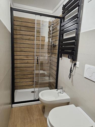 a bathroom with a toilet and a glass shower at MareMy Vasto Centro in Vasto