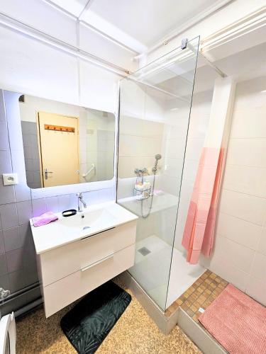 une salle de bain avec un lavabo et une douche dans l'établissement Doudoute premium home, à Perpignan