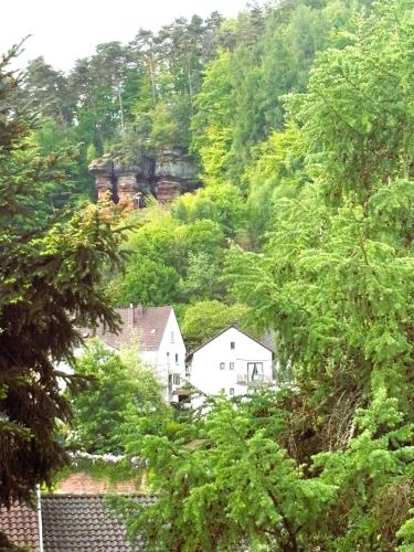 a house in the middle of a hill with trees at Wohlfühl-Apartment in der Villa "Schöne Aussicht" in Rodalben