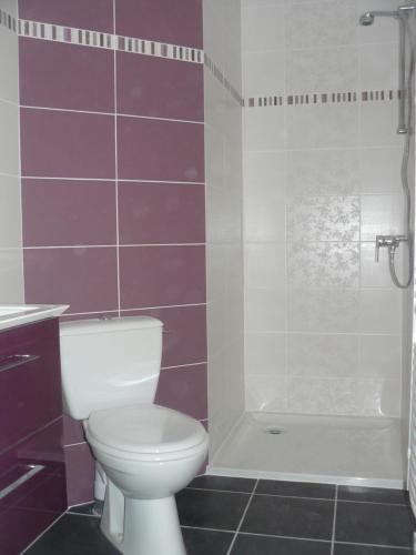 une salle de bain avec toilettes, lavabo et baignoire dans l'établissement Petit appartement plein pied 2 pers AVEC TERRAIN proche Aurillac, à Ytrac