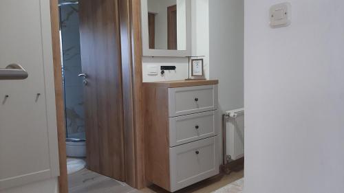 a bathroom with a sink and a toilet in a room at Apartman 4M in Ogulin