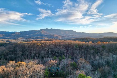 een luchtzicht op een bos met bomen en bergen bij Hidden Haven by Venture Smoky Mountains in Gatlinburg