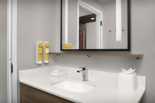 a bathroom with a sink and a mirror at Tru By Hilton Columbia Downtown in Columbia