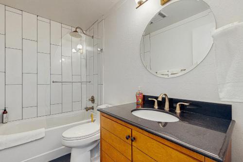 a bathroom with a sink and a toilet and a mirror at The Wild Pine Lodge in Incline Village