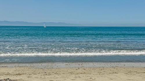 a sail boat in the ocean with a beach at Beach Loft LIFE Bucerías - Zona Dorada in Bucerías