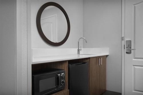 a bathroom with a sink and a mirror and a microwave at Hampton Inn & Suites Jacksonville South - Bartram Park in Jacksonville
