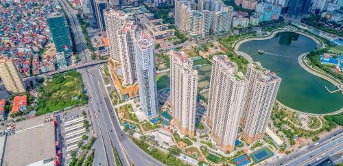 an overhead view of a city with tall buildings at Dcapitale - Feria Homes in Hanoi