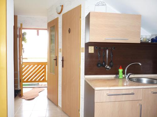 eine Küche mit einer Spüle und einer Arbeitsplatte in der Unterkunft Privat INKA in Liptovský Mikuláš