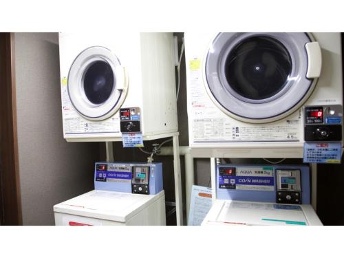 three different pictures of a microwave and a washing machine at Smile Hotel Kumamoto Suizenji - Vacation STAY 73089v in Kumamoto
