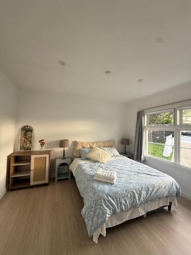 a bedroom with a bed and a dresser and a window at Free parking a fully renovated century old building, just a 5 minute drive to the city center Unit 4 in Auckland