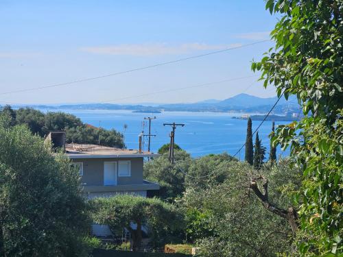 a house with a view of a body of water at Fiori Sea View Apartment in Pyrgi