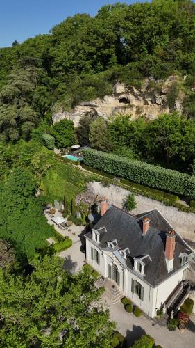 - une vue aérienne sur une maison avec une montagne dans l'établissement Manoir des Basses Rivières, à Rochecorbon