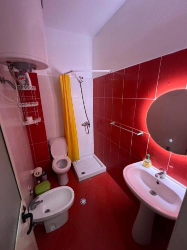 a small bathroom with a sink and a toilet at Flower Apartment Golem in Golem