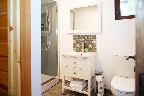 a bathroom with a toilet and a sink at Casa Decebal in Băile Herculane