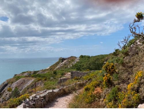 un chemin de terre sur une colline à côté de l'océan dans l'établissement T2 centre Erquy, à Erquy
